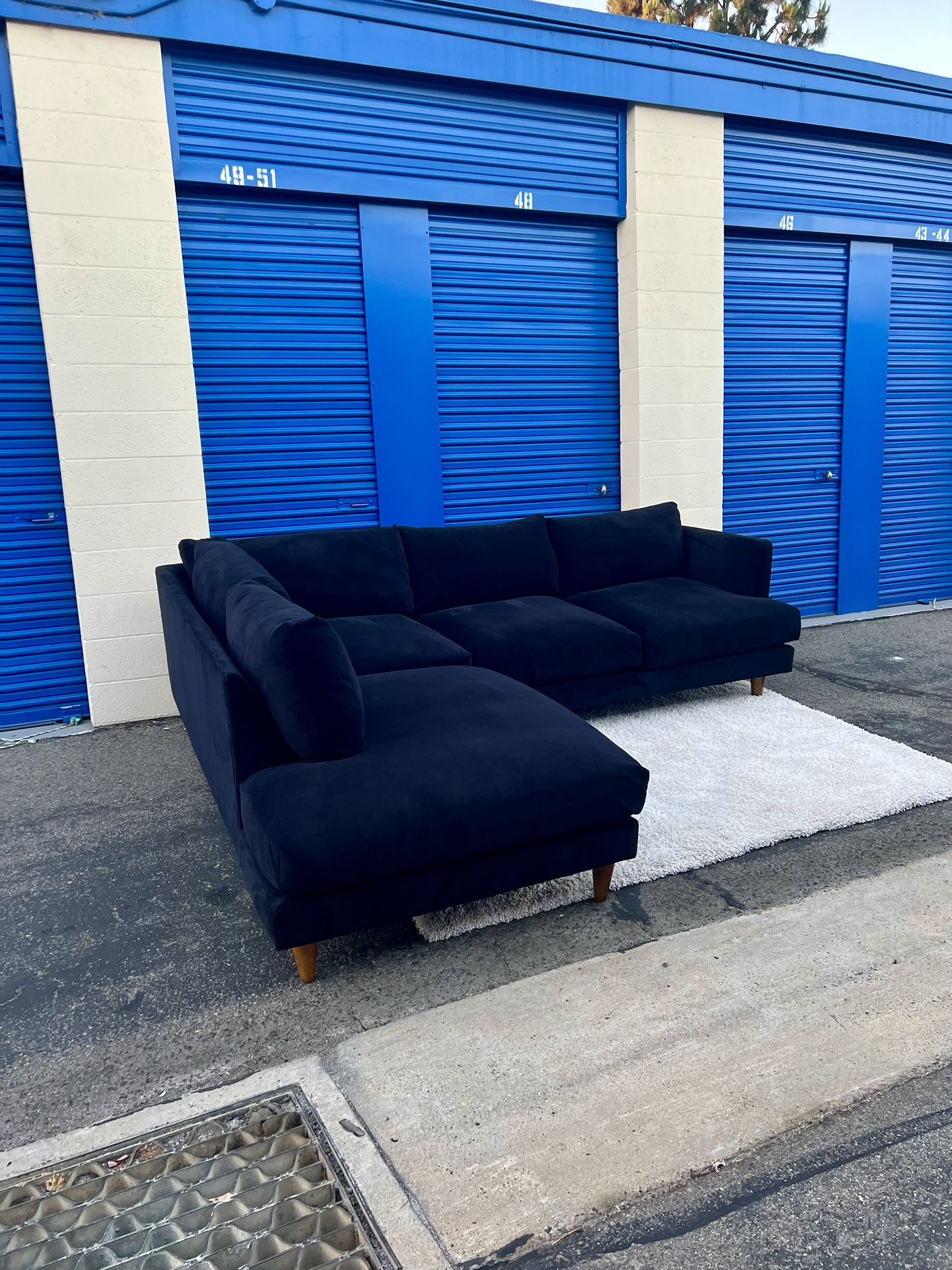 Living Spaces L-Shaped Sectional in Black Suede | Free Local Delivery