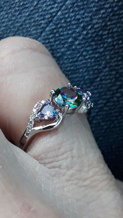 Silver plated Mystic topaz ring size 6