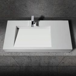 40" Wall-Hung Stone Resin Rectangle Bathroom Ramped Sink in Matte White
