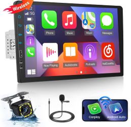 Single Din Car Stereo with Wireless Carplay & Android Auto - 9 Inch Touch Screen Car Radio with EQ/Carplay Navigation/Mirror Link  Rear View Camera