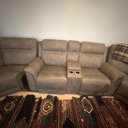 Elegant modular reclining sectional sofa & mirrored tables