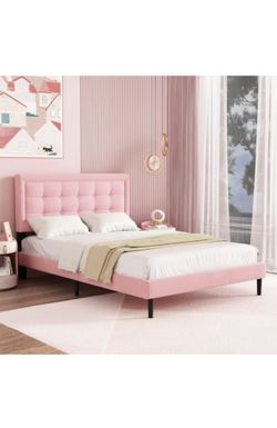 Full Size Pink Bed Frame – No Box Spring Needed