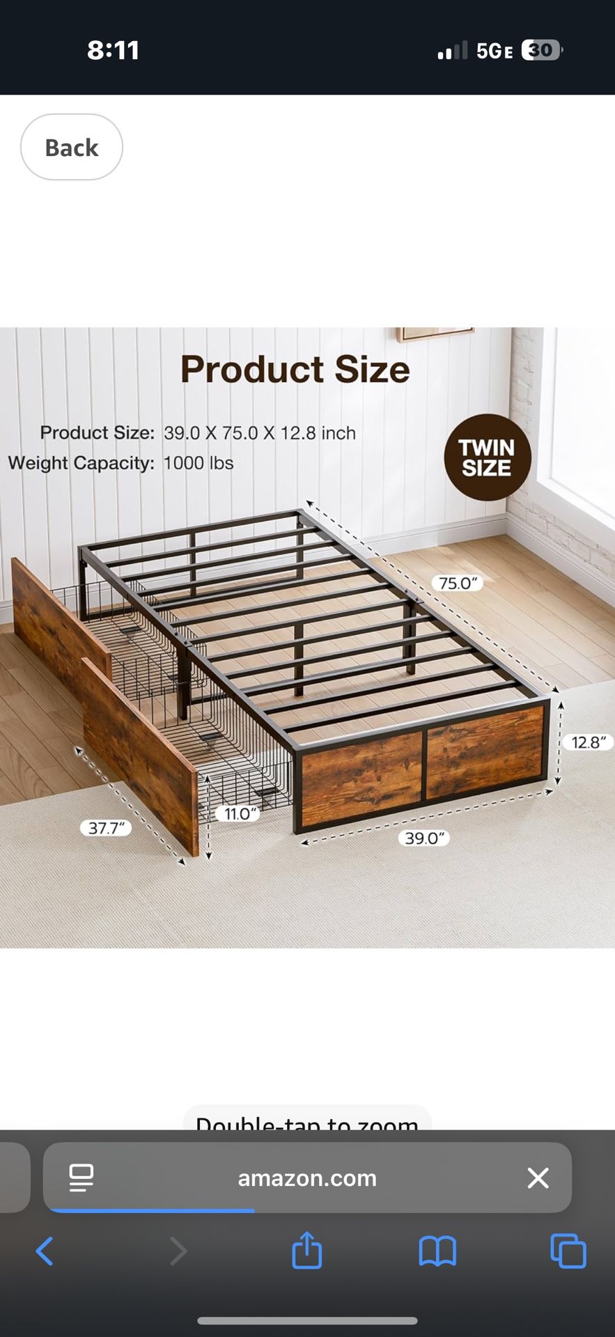Twin XL Bed Frame, Nightstand And Storage