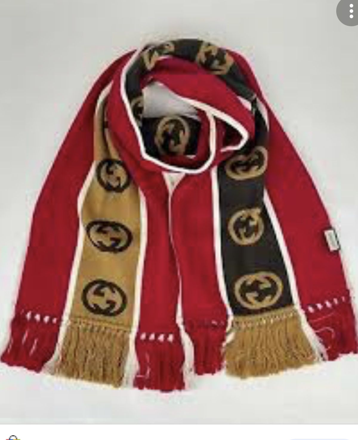 New Gucci Red/Brown Wool Long Fringe Scarf with GG Logo (contact info removed)
