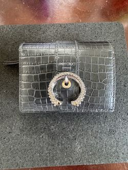 Jimmy Choo Black Croc-Embossed Compact Wallet