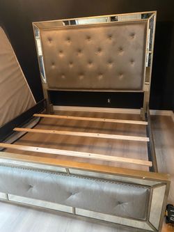 Loraine king bed frame in champagne finish