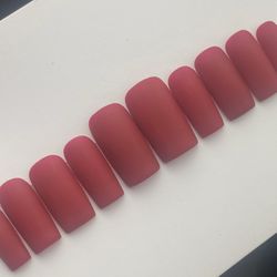 Medium square matte red press on nails solid color handmade custom one color