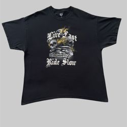 Live Fast Ride slow VG Vintage goods car show black t shirt Size 2XL    25x30