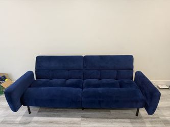 Blue Velvet Futon Sofa Bed