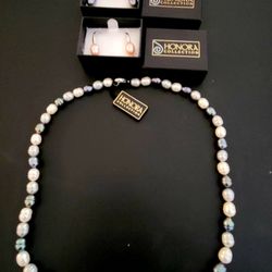 Honora Cultured Pearl Necklace & Sterling Silver Earring Lot