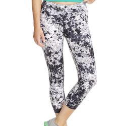 CALVIN KLEIN Black Grey White Marble Speckle Print Ruched Leg Capri Leggings