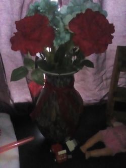 Large vase with fake flowers