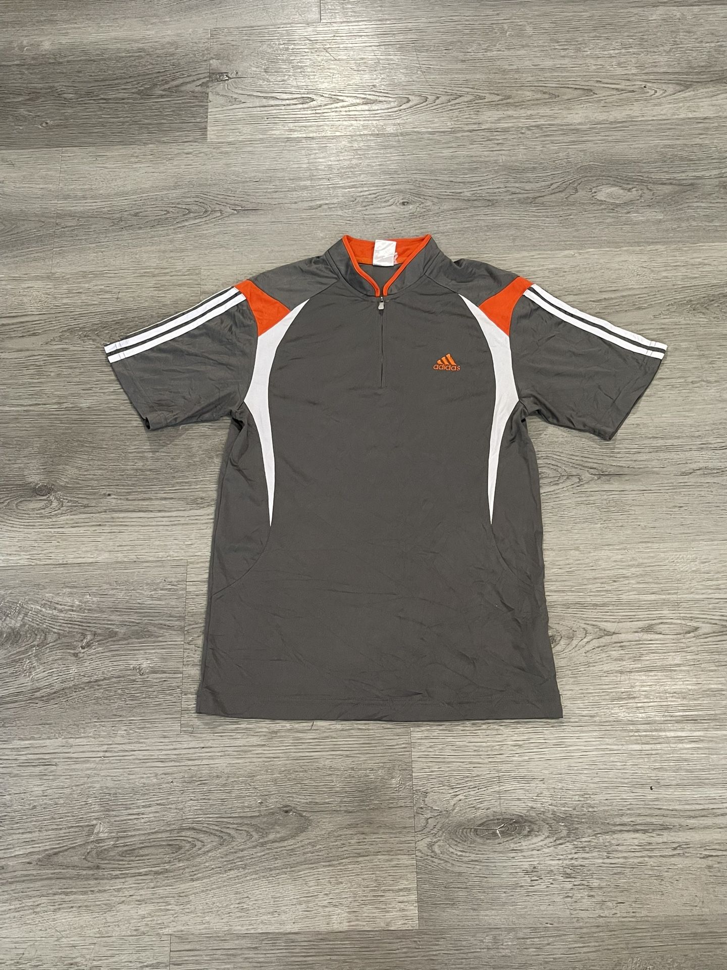 Vintage adidas men's grey/ white and orange soccer zip up shirt