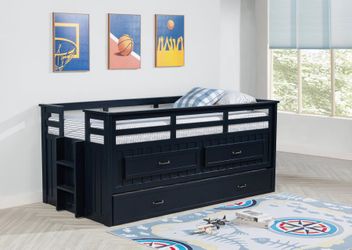 💥New Blue Wood Twin Captains Kids Bed w/ Trundle & Storage Bedroom $10 DOWN
