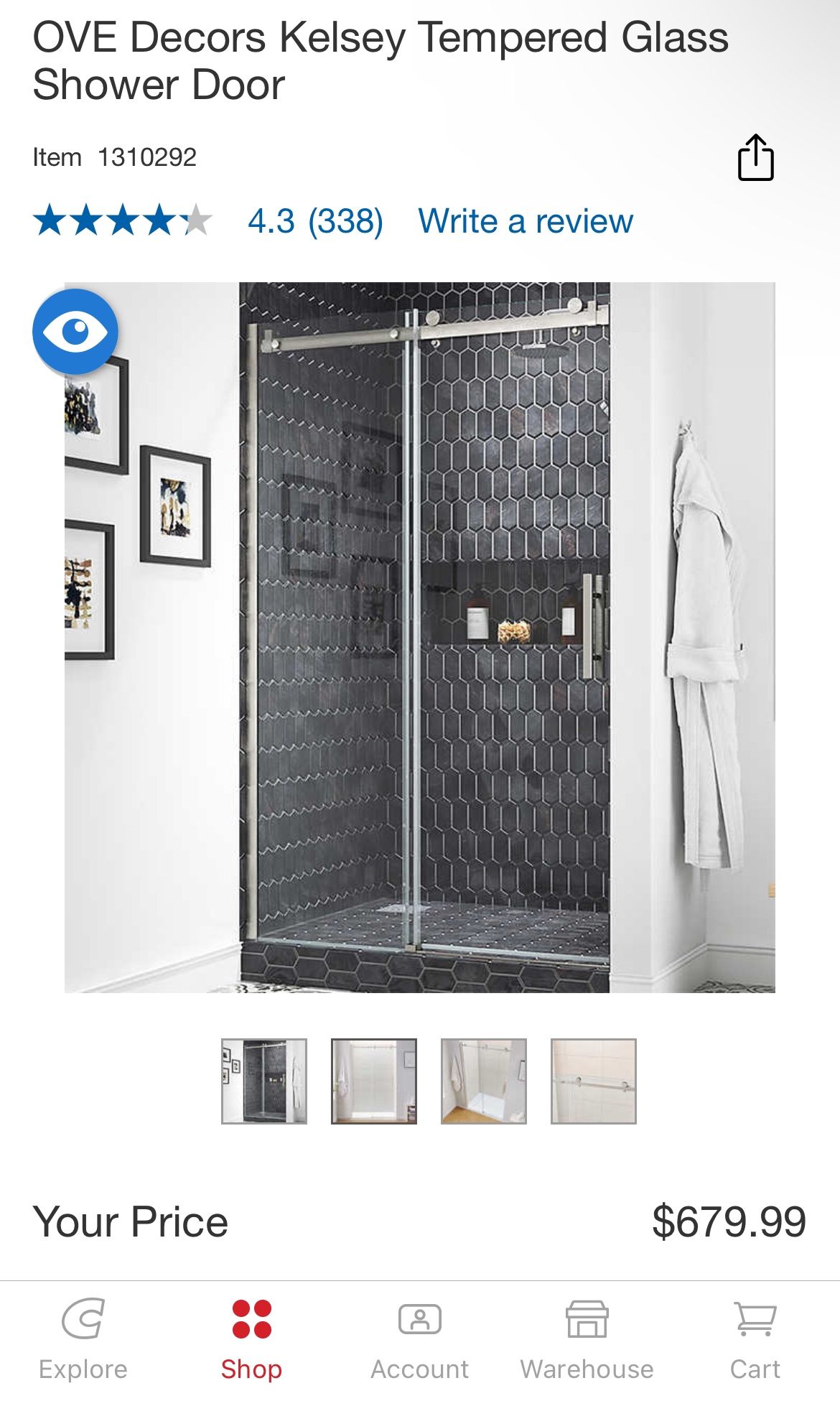 Ove Decors Kelsey 48" x 76" Tempered Glass Shower Doors in Satin Nickel - NEW