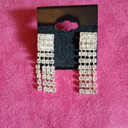 Crystal Rhinestone Earrings Silver Tone Clear Stones 