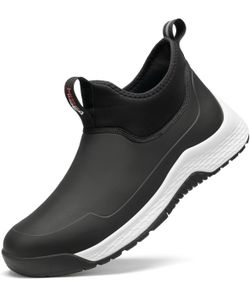 HISEA Men's Ankle Rain Boots Waterproof, Anti-Slip Traction Outdoor Neoprene Walking Shoes, Lightweight Travel Sneakers for Mens Business Casual Wear