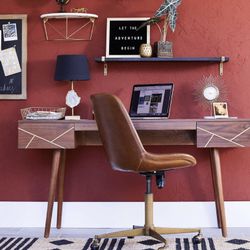 Beautiful Mid Century Look World Market Wood & Brass Metal Inlay Dustin Desk