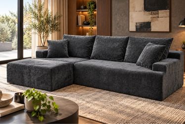 New Boneless Sofa 90” Dark Gray Sectional Sofa with Chaise