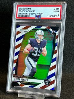 2024 Prizm 🔥 Brock Bowers 🔥 Red White & Blue Rookie Prizm PSA 9 Mint 💎 - Las Vegas Raiders