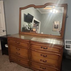 Solid Wood Antique Dresser And Mirror 