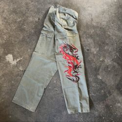 Vintage Y2K Dragon Green Cargo Pants 