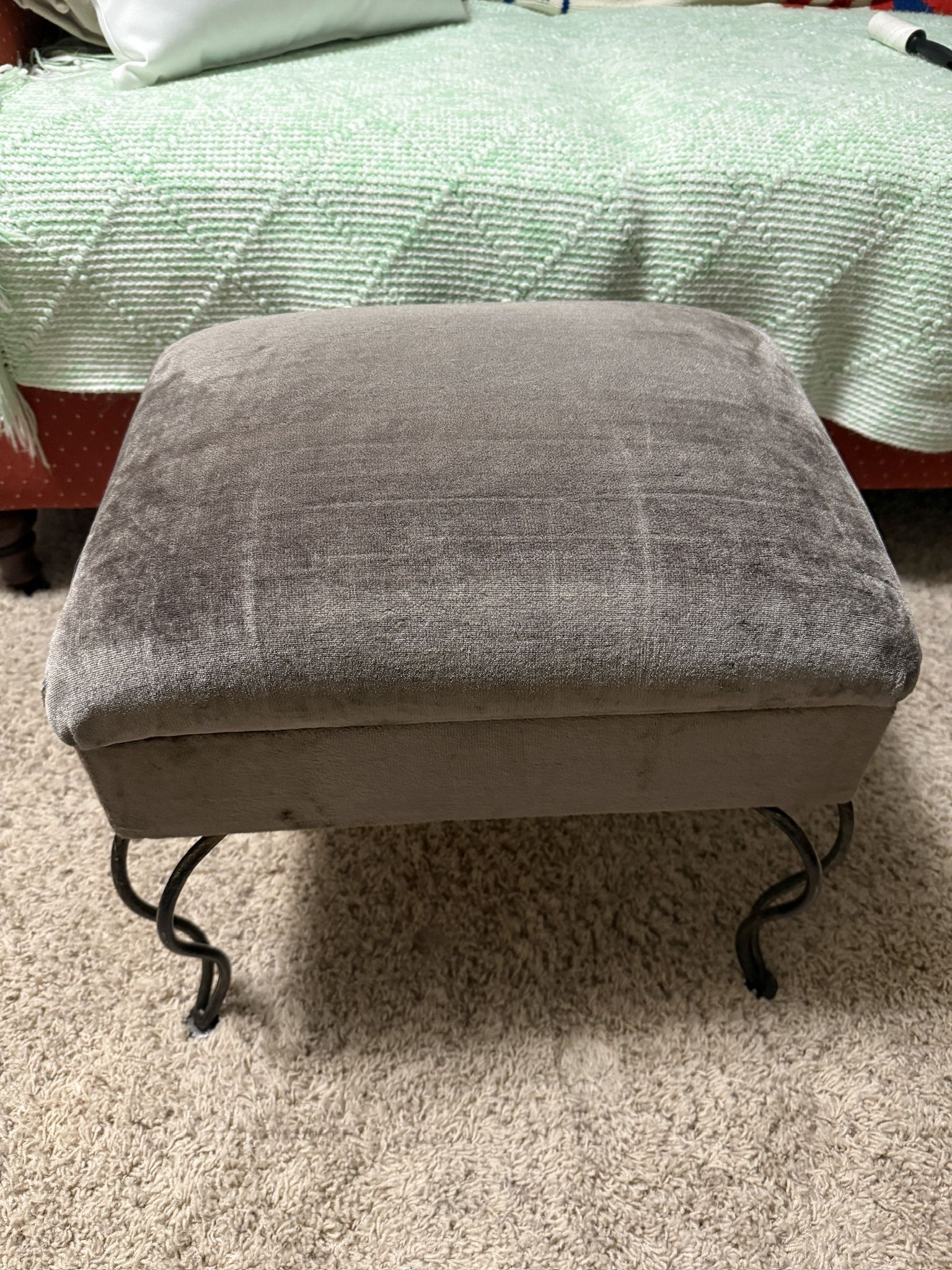 18x13 Modern Bent Metal Bottom Microsuede Fabric Grey Square Storage Foot Stool