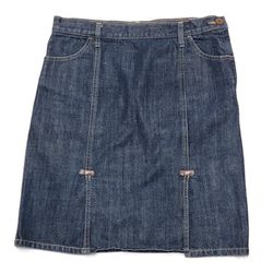 GAP Jean Womens 6 Dark Wash Denim Pencil Skirt w/ Leather Tab Detail Front Slits