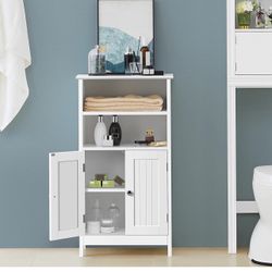Bathroom Floor Cabinet, Free Standing Cabinet with Double Door and Adjustable Shelves, Side Tall Storage Organizer for Living Room/Kitchen/Hallway/Hom