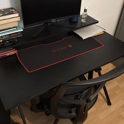 Gaming desk, chair and monitor