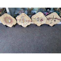 Mara Of Mexico Set Four Large Studio Pottery Dinner Plates Sun Bird Cactus 