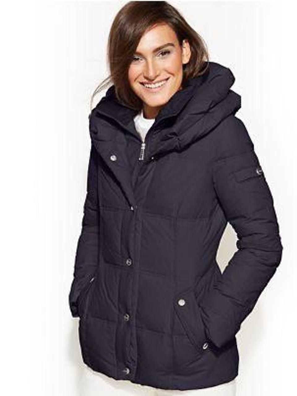 Womens Gray DKNY Pillow-Collar Down Puffer Coat Size M