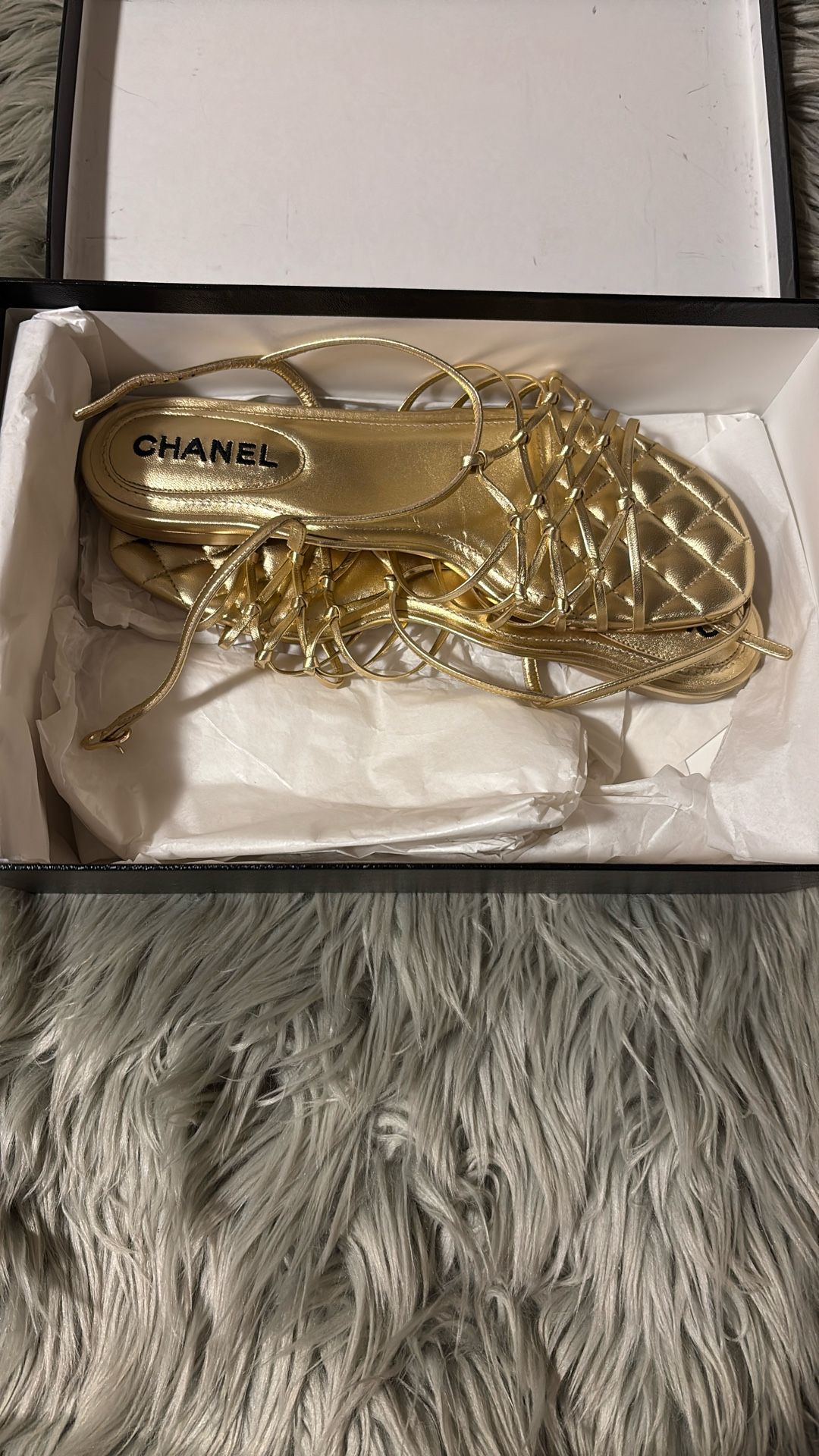 Chanel Matelasse Leather strap sandals 37.5c Gold