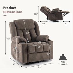 NEW-Rocker Swivel Recliner Chair for Adults, Overstuffed Large Manual Recliner Glider with Massage and Heat, Comfy Soft Fabric Living Room Reclining S
