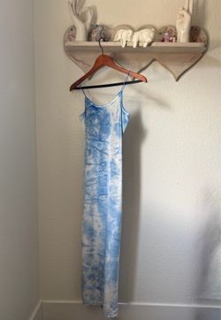 Derek Heart Blue/White Tie-Dye Maxi Slip Dress Side Slit Size Medium