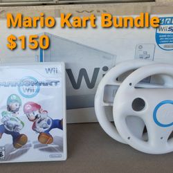Mario Kart Nintendo Wii Bundle In Box - 2 Wiimotes And 2 Nunchucks, All Cables And Sensor Bar Included - Tons Of Video Games For Sale As Well 