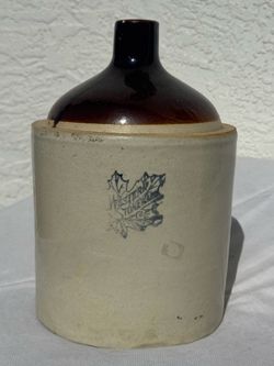 Vintage Western Stoneware Co. Maple Leaf Moonshine Jug 1 gallon Blue Stamp