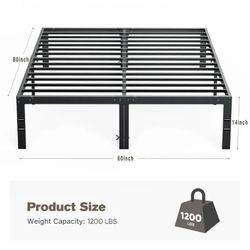 Edx Queen Platform Bed Frame With Ample Storage Space, Sturdy Steel Slat Support, Heavy-Duty Construction, 14-Inch Height, No Box Spring Required