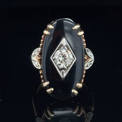 10KT Yellow Gold Onyx Diamond Ring 4.60g .5CTW Size 4 1/2 157982