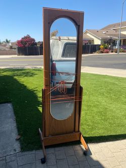 Vintage arched oak mirror