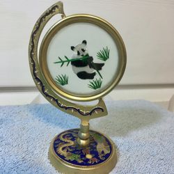 Panda 2-sided Silk Embroidery on  Cloisonné Base