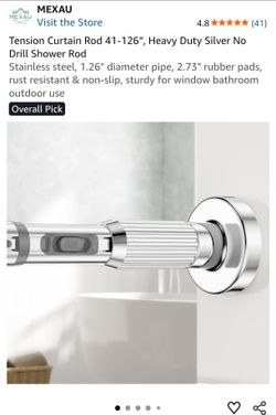 Tension Curtain Rod 41-126”, Heavy Duty Silver No Drill Shower Rod