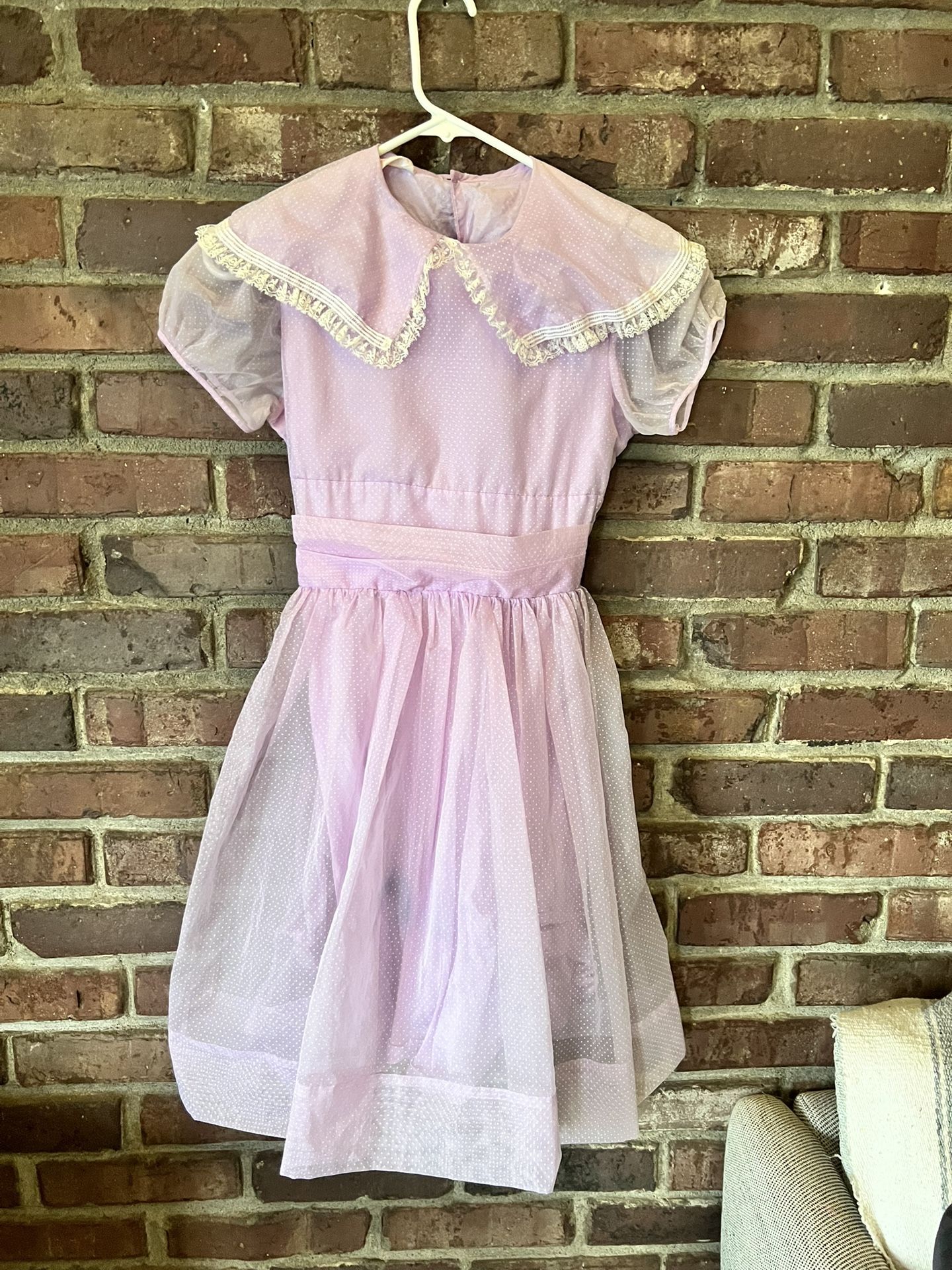 Vintage Arlene Airess Lilac Purple Swiss Dot Girl’s Dress Size 12 Lace Collar