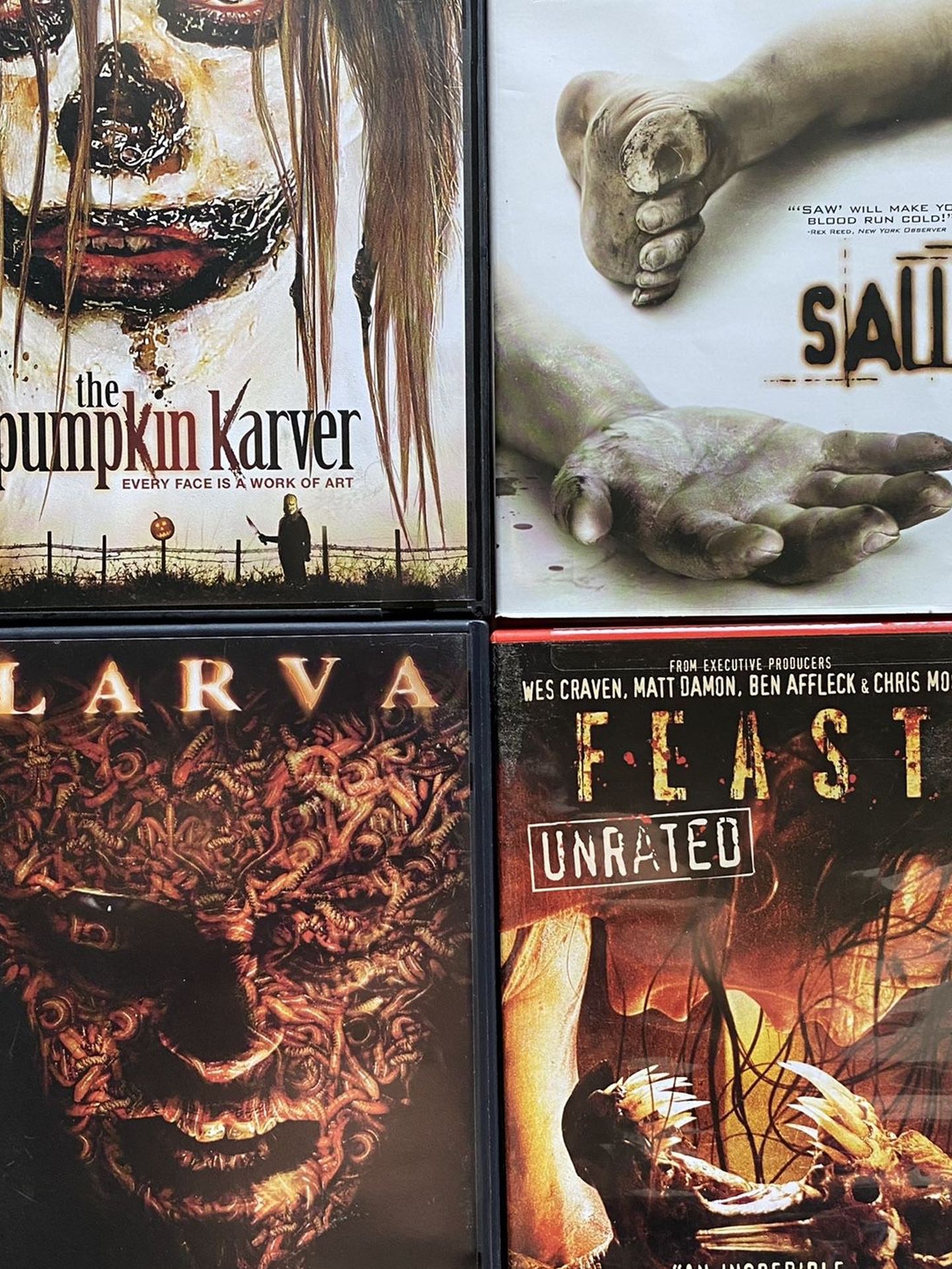 PUMPKIN KARVER SAW 1 & SAW 2 & Feast & LARVA ...USED DVD Five Film Lot $13.00