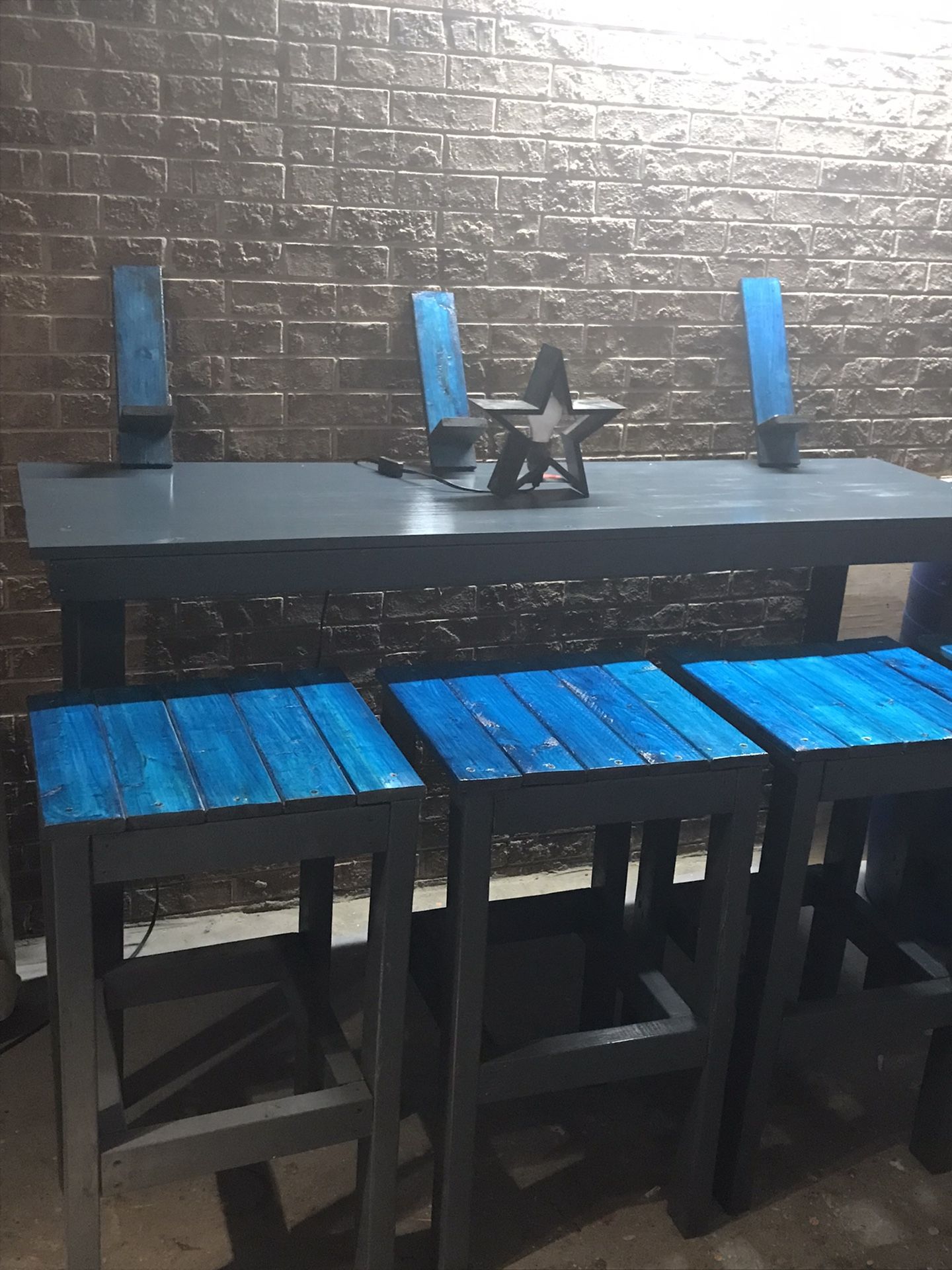 Bar Height Style Dining Table Set With Matching Candle Holders