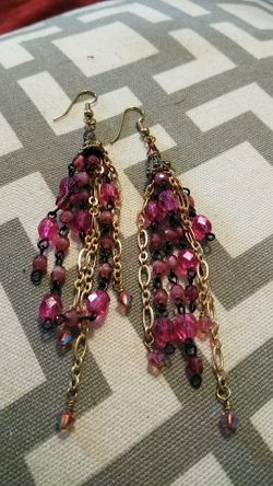Pink Crystal Gold Chain Dangle Earrings