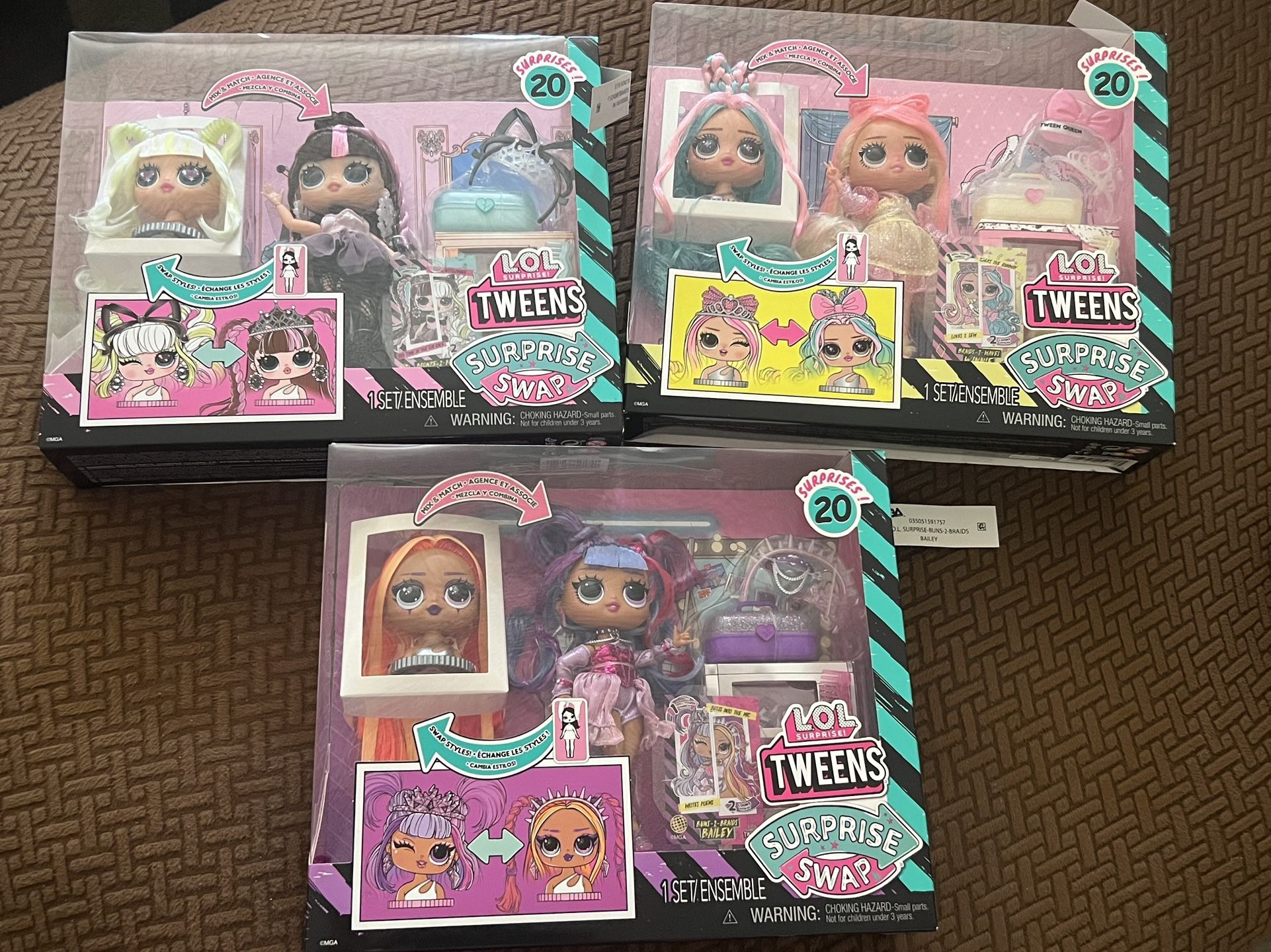 Lol Surprise Tweens Surprise Swap Braids-2-Waves Winnie, Buns-2-Braids Bailey, and Bronze-2-Blonde Billie Toy Dolls