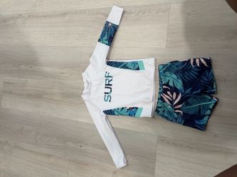 Toddler Boys 2-Piece Swimsuit Set - Tropical "SURF" Rash Guard (Size 3-4T)
