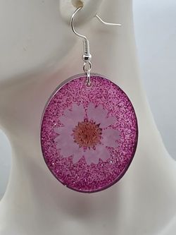 Glittery Pink Daisy Earrings 