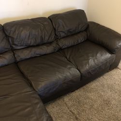 Brown Leather 3 Seater Couch With Chaise 